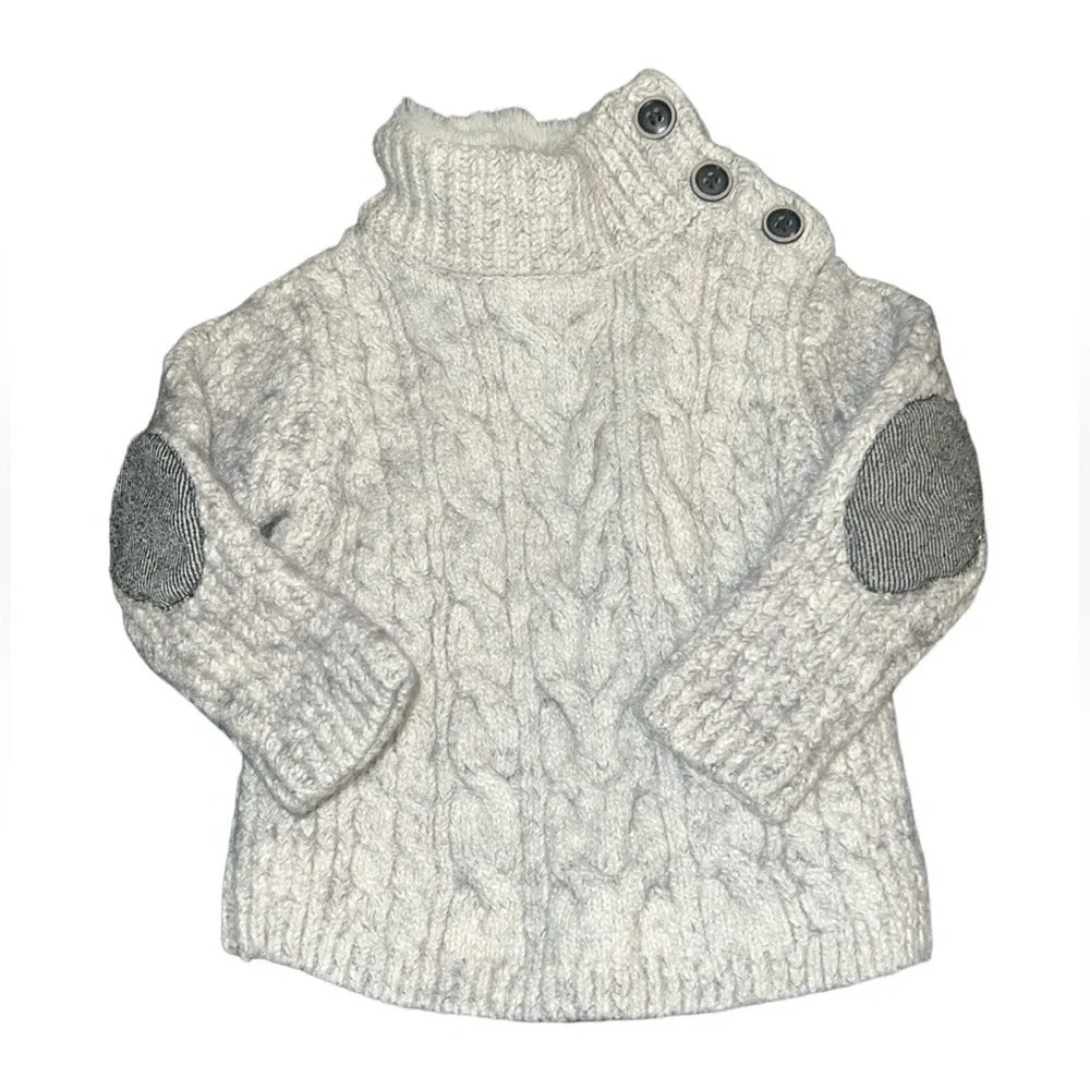 Zara Heather Grey Cotton/Wool Blend Cable Sweater w/Fur Lined Neck Size 9-12m - Picture 1 of 8